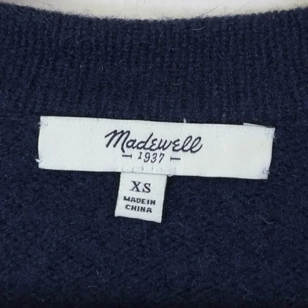 Madewell Lambswool Leather Trim Navy Cardigan - Picture 8 of 12